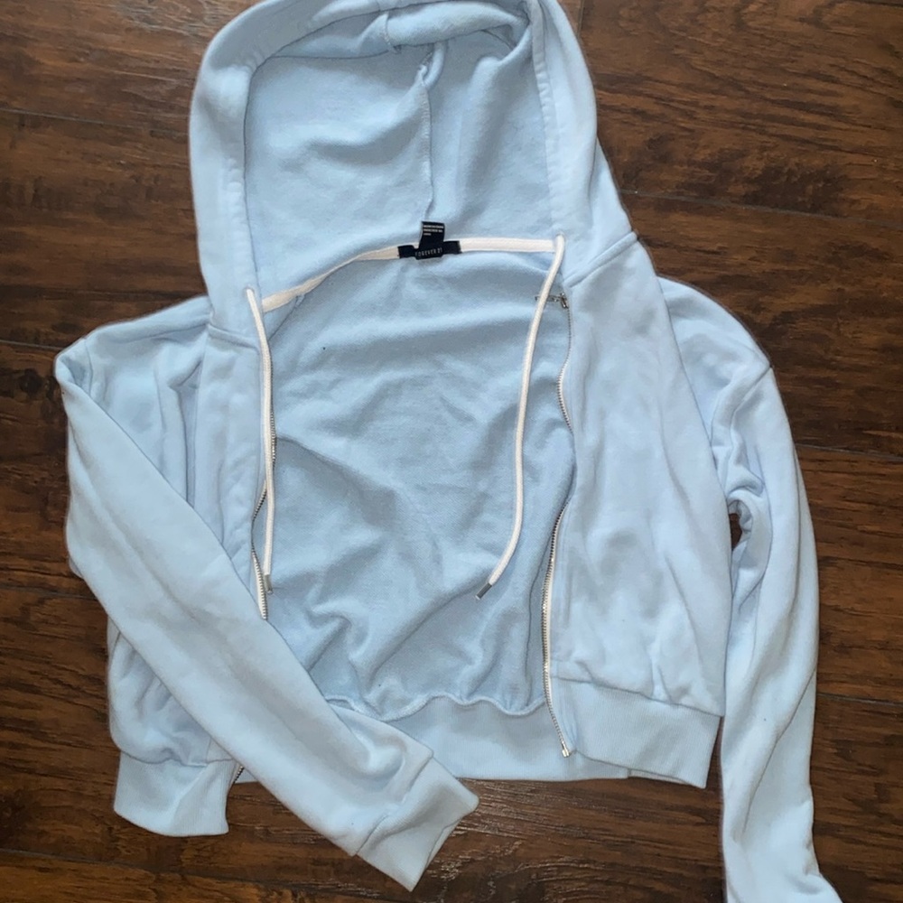 Light blue forever 21 cropped zip up jacket